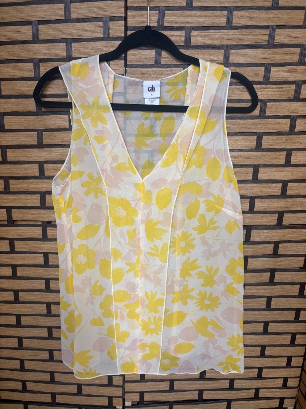 Cabi white and yellow sheer tank top size medium